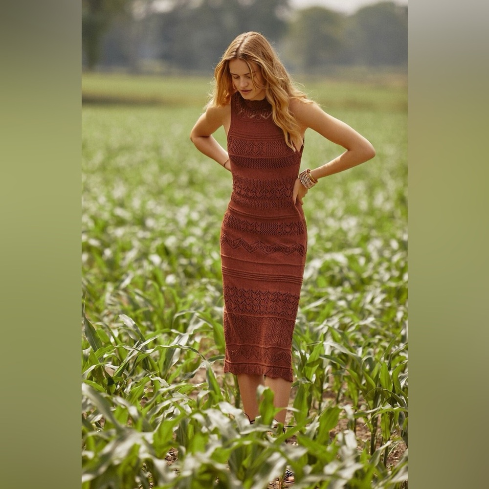Anthropologie Crochet Mock Neck Midi Dress